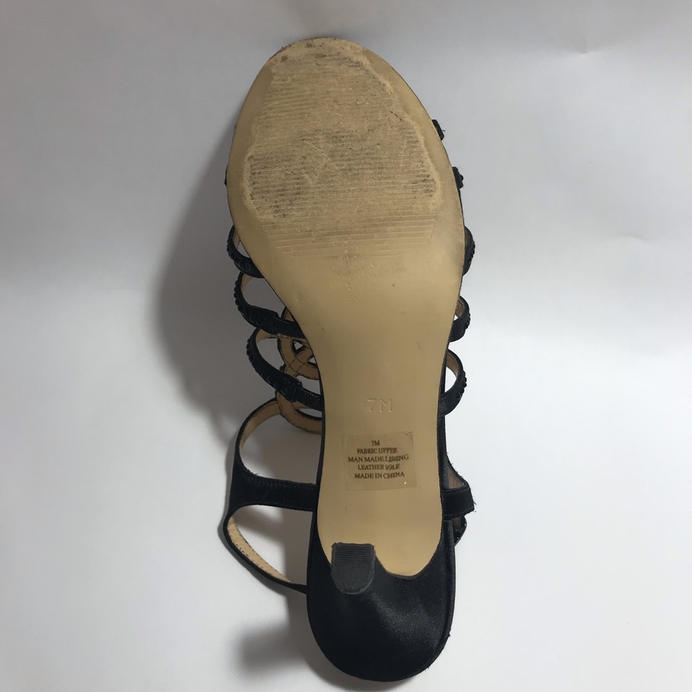 Alex Marie Giani Black Satin and Rhinestone Studded Strappy Sandals - Picture 6 of 16